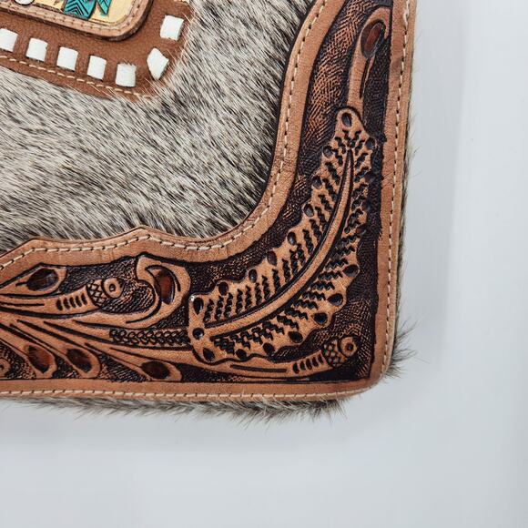 Myra Bags Khadi Hand-Tooled Bag Embroidered Leather Calf Hair - Picture 6 of 13